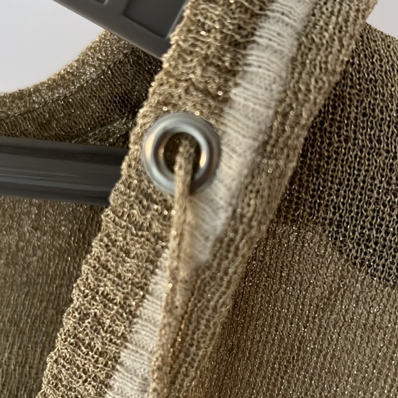 Mihoko Saito Sheer Metallic Gold Hoodie Drawstring Deep V-Neck Low Cut Small - Picture 4 of 10